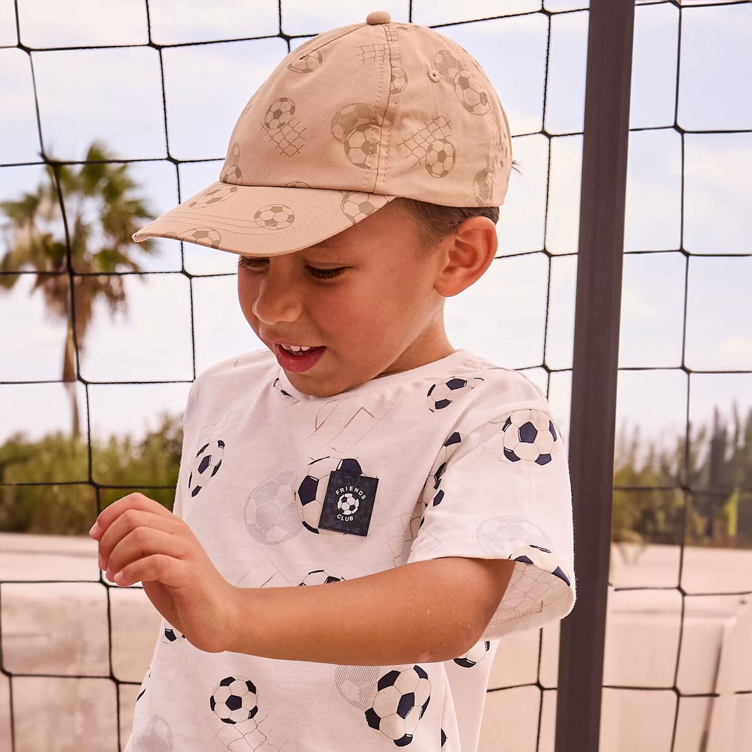 Baby Boys Beige Football Cap, 1, hi-res