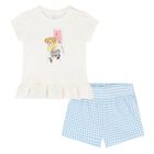 Baby Girls Ivory & Blue Gingham Shorts Set, 1, hi-res