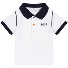 Baby Boys White & Orange Logo Shorts Set, 1, hi-res