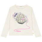 Girls Ivory Cat Long Sleeve Top, 1, hi-res