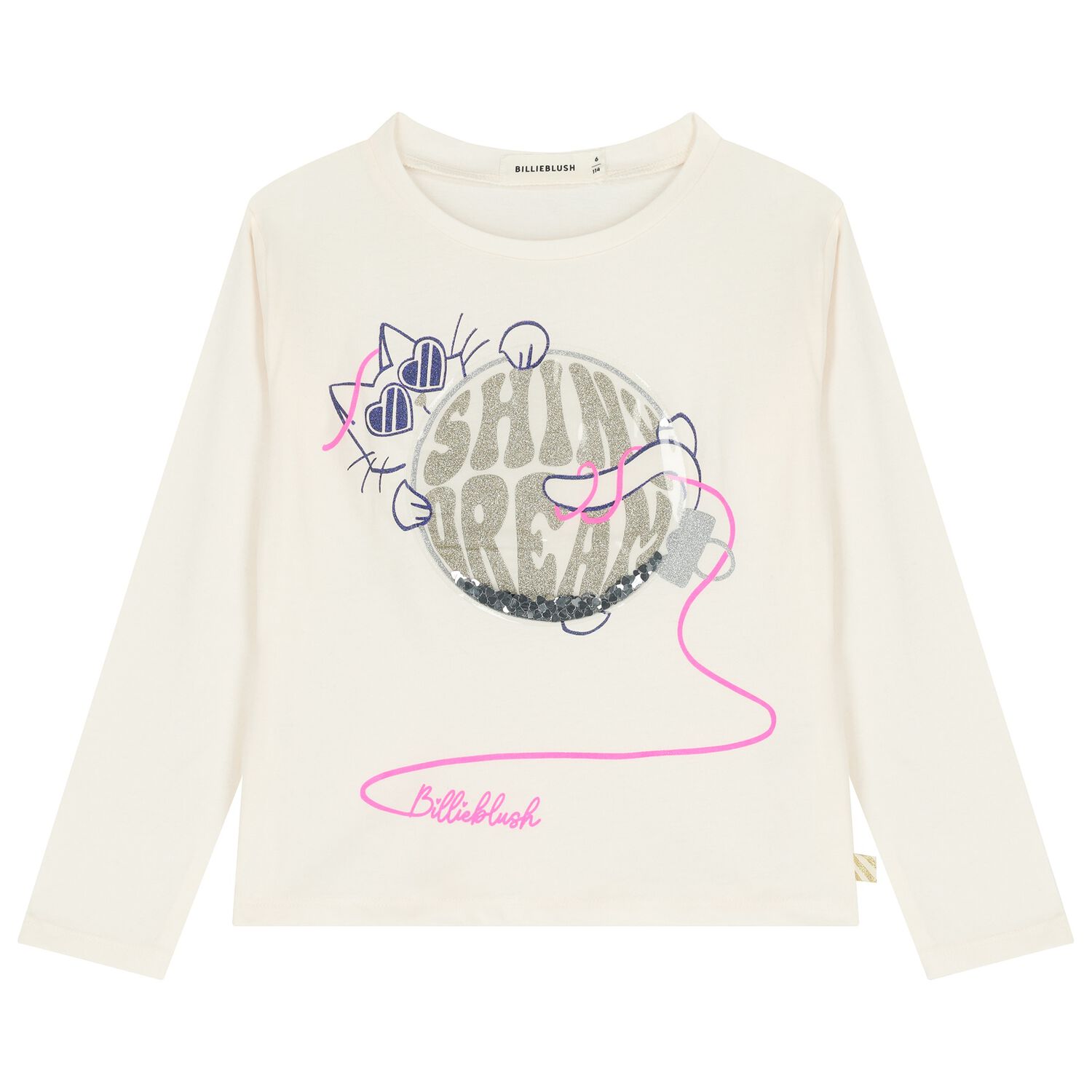 Girls Ivory Cat Long Sleeve Top, 1, hi-res