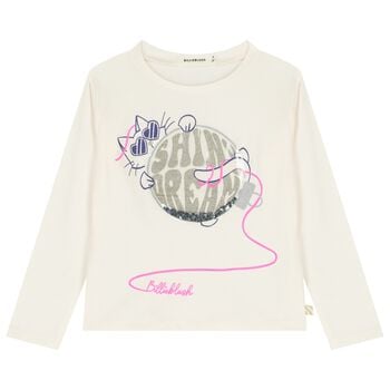 Girls Ivory Cat Long Sleeve Top
