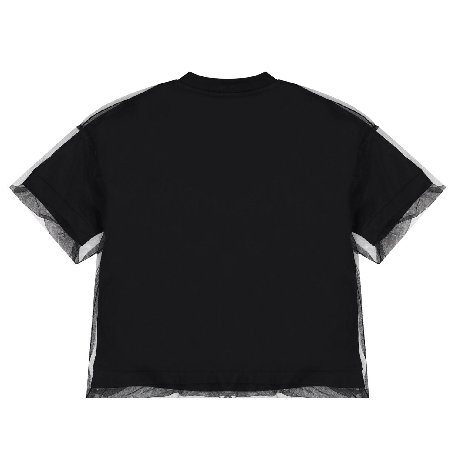 Girls Black Logo Overlay Tulle T-Shirt, 1, hi-res