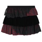 Girls Red & Black Tartan Skirt, 1, hi-res