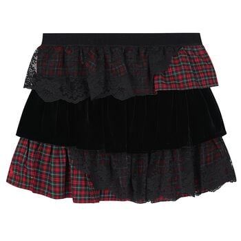 Girls Red & Black Tartan Skirt