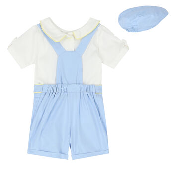 Baby Boys Blue & White Dungaree Set