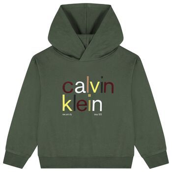 Boys Green Logo Hooded Top