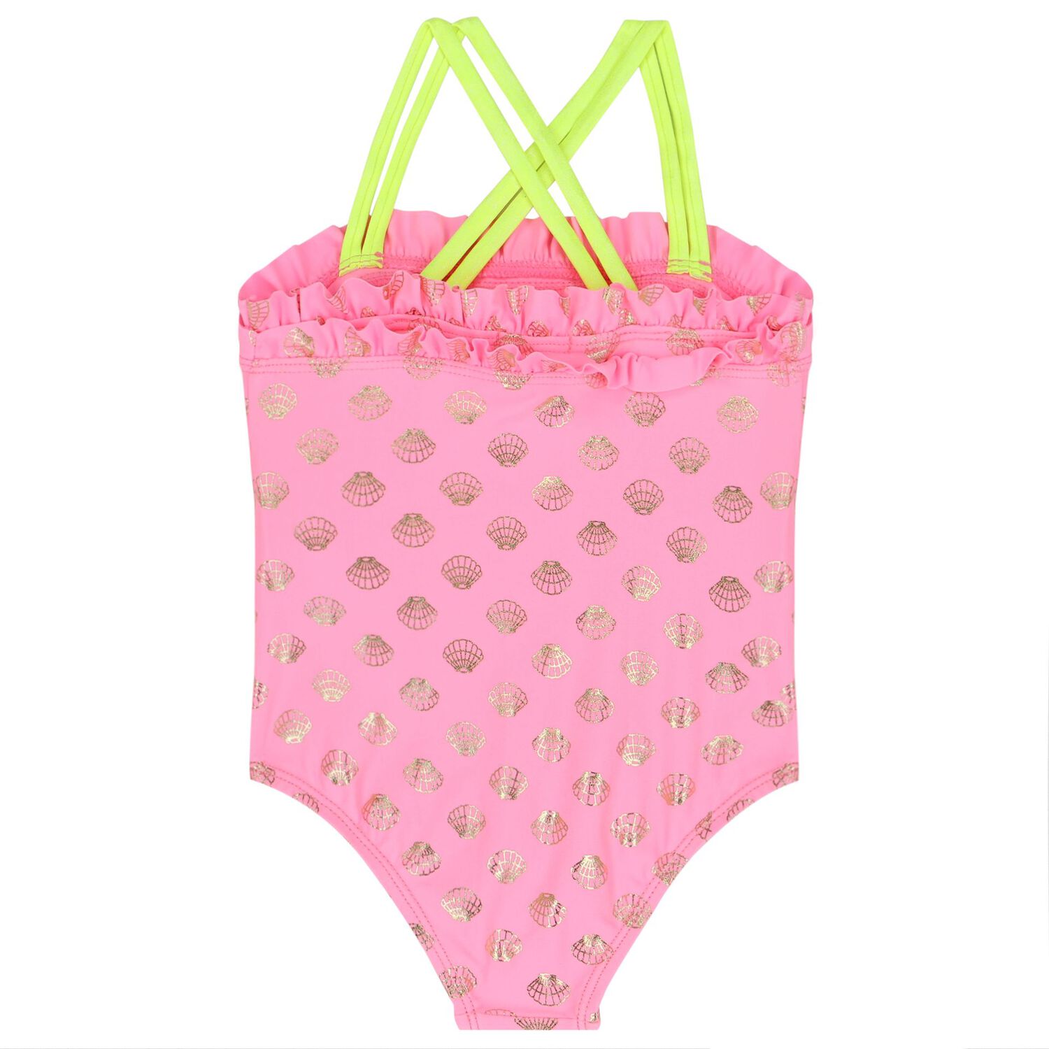 Younger Girls Pink Shell Swimsuit, 1, hi-res