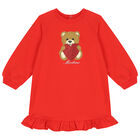 Younger Girls Red Teddy Bear Logo Dress, 2, hi-res