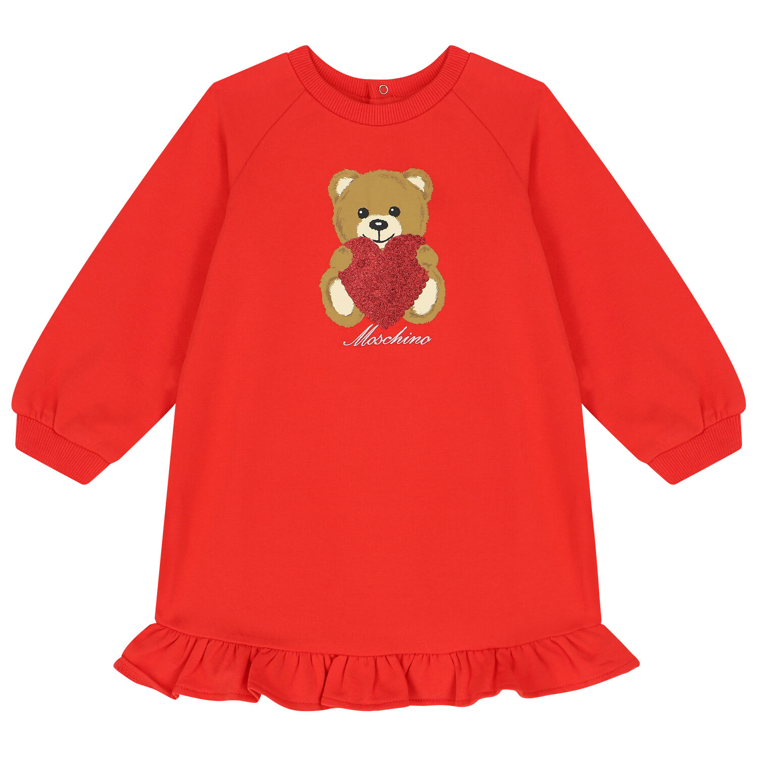 Younger Girls Red Teddy Bear Logo Dress, 2, hi-res
