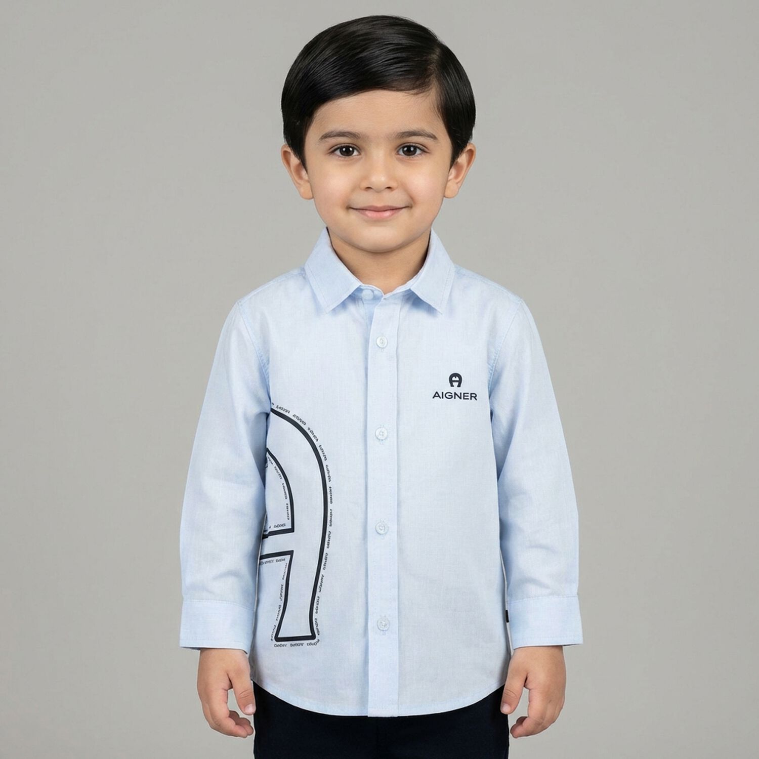 Younger Boys Blue Logo Shirt, 1, hi-res