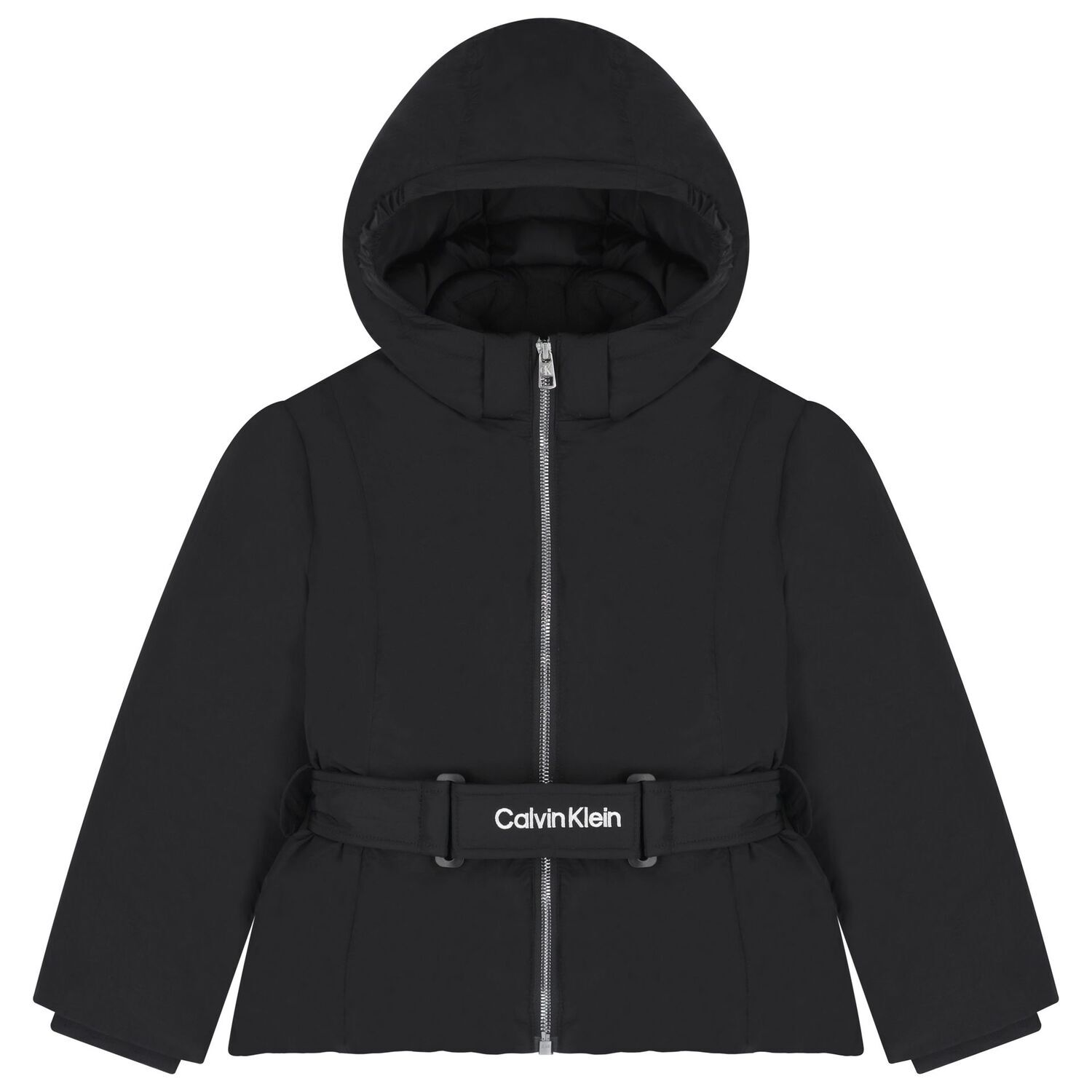 Girls Black Logo Padded Puffer Jacket, 1, hi-res