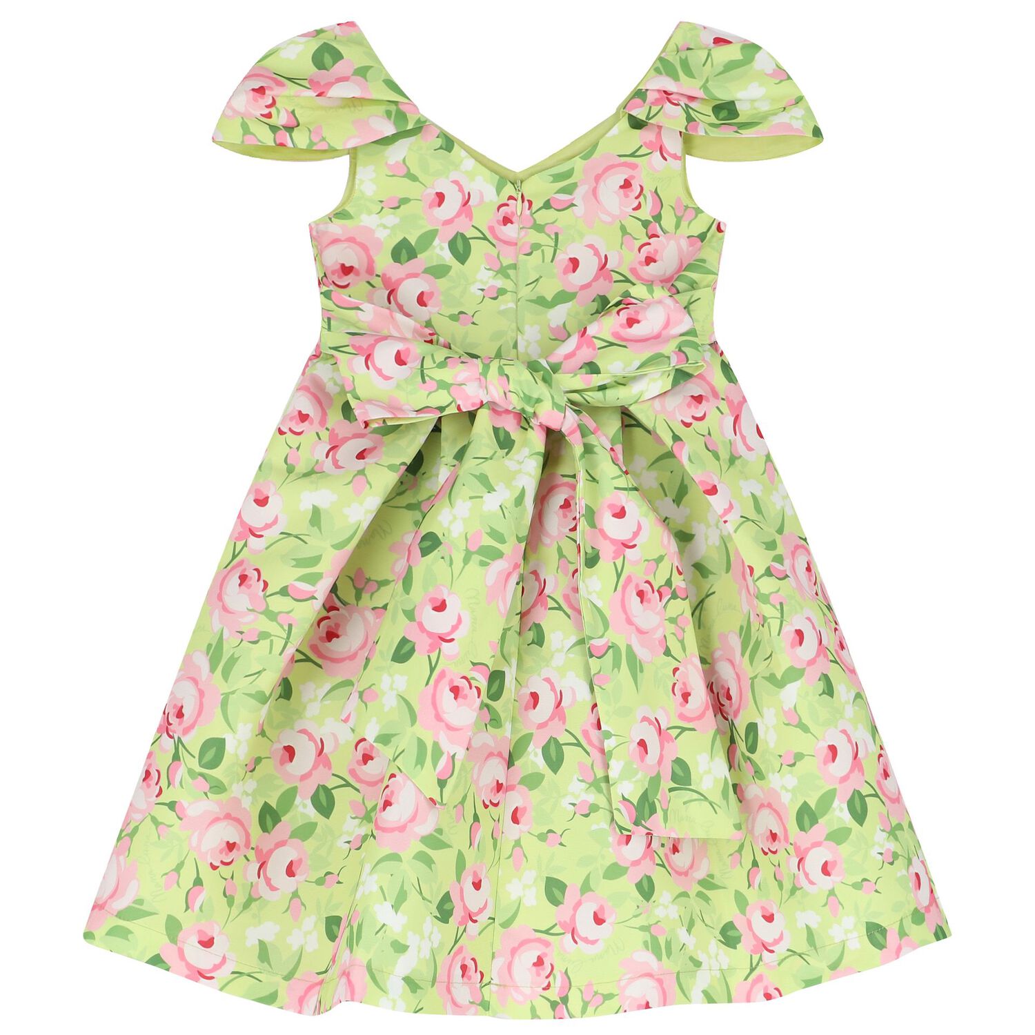 Girls Green Floral Dress, 1, hi-res
