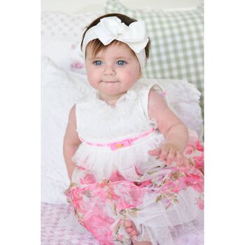 Baby Girls White & Pink Floral Tulle Dress