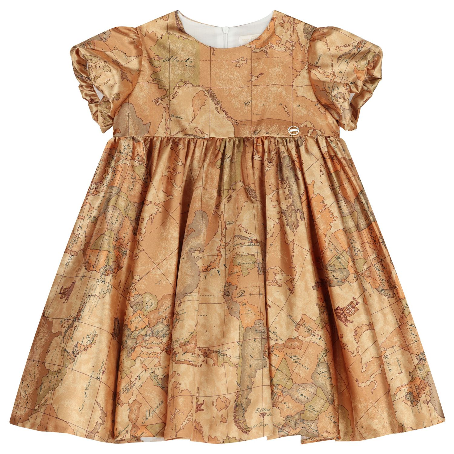 Girls Beige Logo Geo Map Dress , 1, hi-res