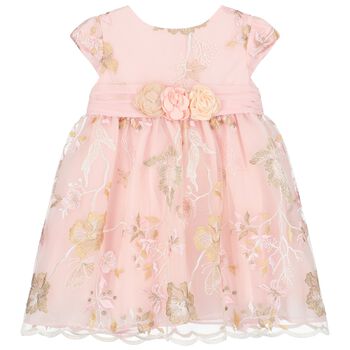 Younger Girls Pink Embroidered Tulle Dress