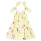 Girls Yellow Bow Dress, 1, hi-res