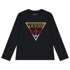 Boys Black Logo Long Sleeve Top, 3, hi-res