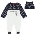 Navy Blue & White Logo Babygrow Set, 2, hi-res