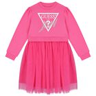 Girls Pink Logo Tulle Dress, 2, hi-res