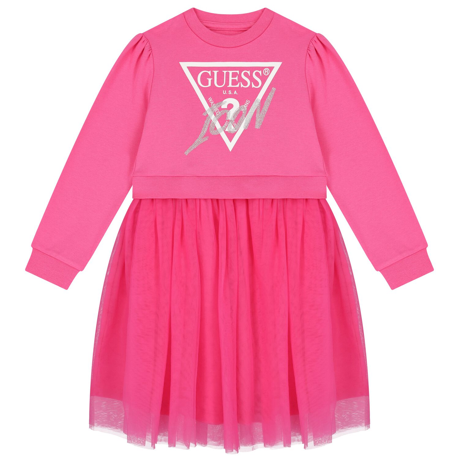 Girls Pink Logo Tulle Dress, 2, hi-res image number null