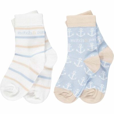 Boys Blue, Beige & White Logo Socks (2-Pack)