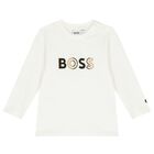 Baby Boys Ivory Logo Long Sleeve Top, 1, hi-res