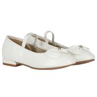 Girls White Bow Leather Shoes, 2, hi-res