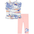 Younger Girls White & Pink Tiger Leggings Set, 1, hi-res