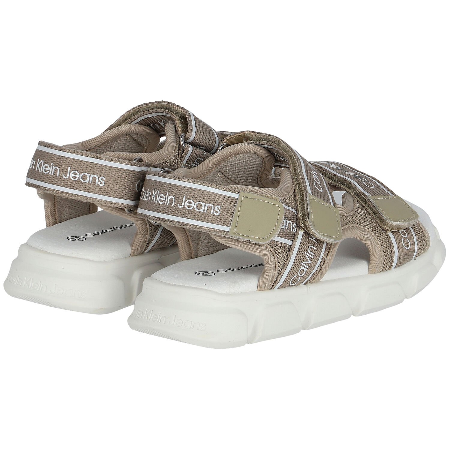 Beige & White Logo Sandals, 2, hi-res