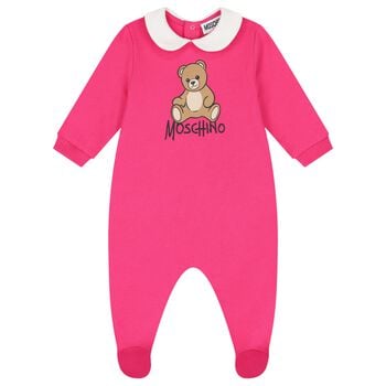 Baby Girls Pink Teddy Bear Logo Babygrow