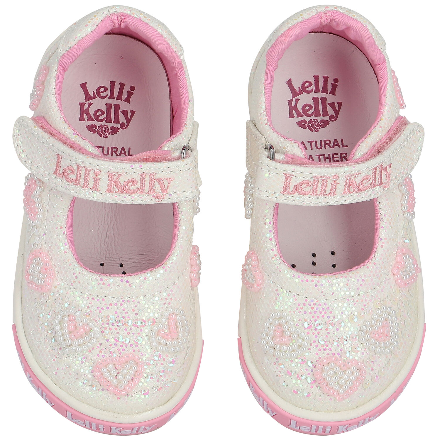 Girls Ivory Iridescent Logo Sequin Shoes, 1, hi-res