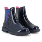 Girls Navy Blue Faux Leather Boots , 1, hi-res