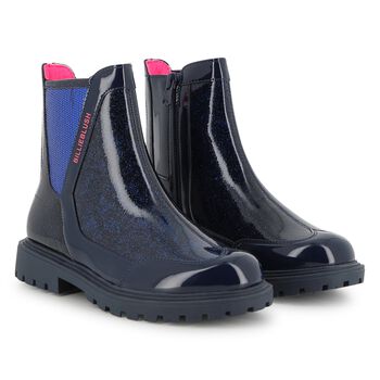 Girls Navy Blue Faux Leather Boots 