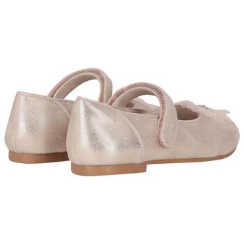 Girls Gold Diamante Flower Shoes