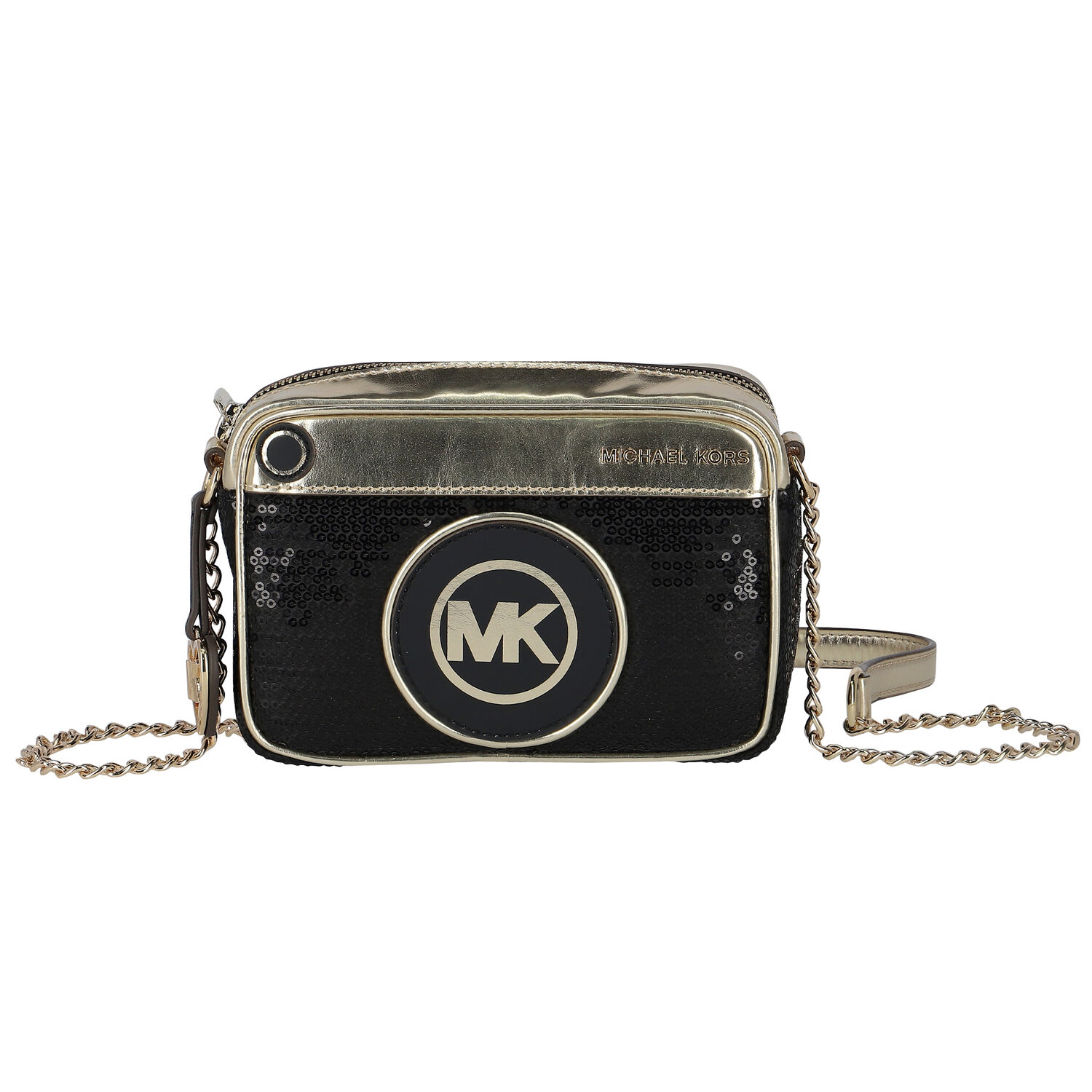 Girls Black & Gold Sequin Logo Shoulder Bag, 1, hi-res