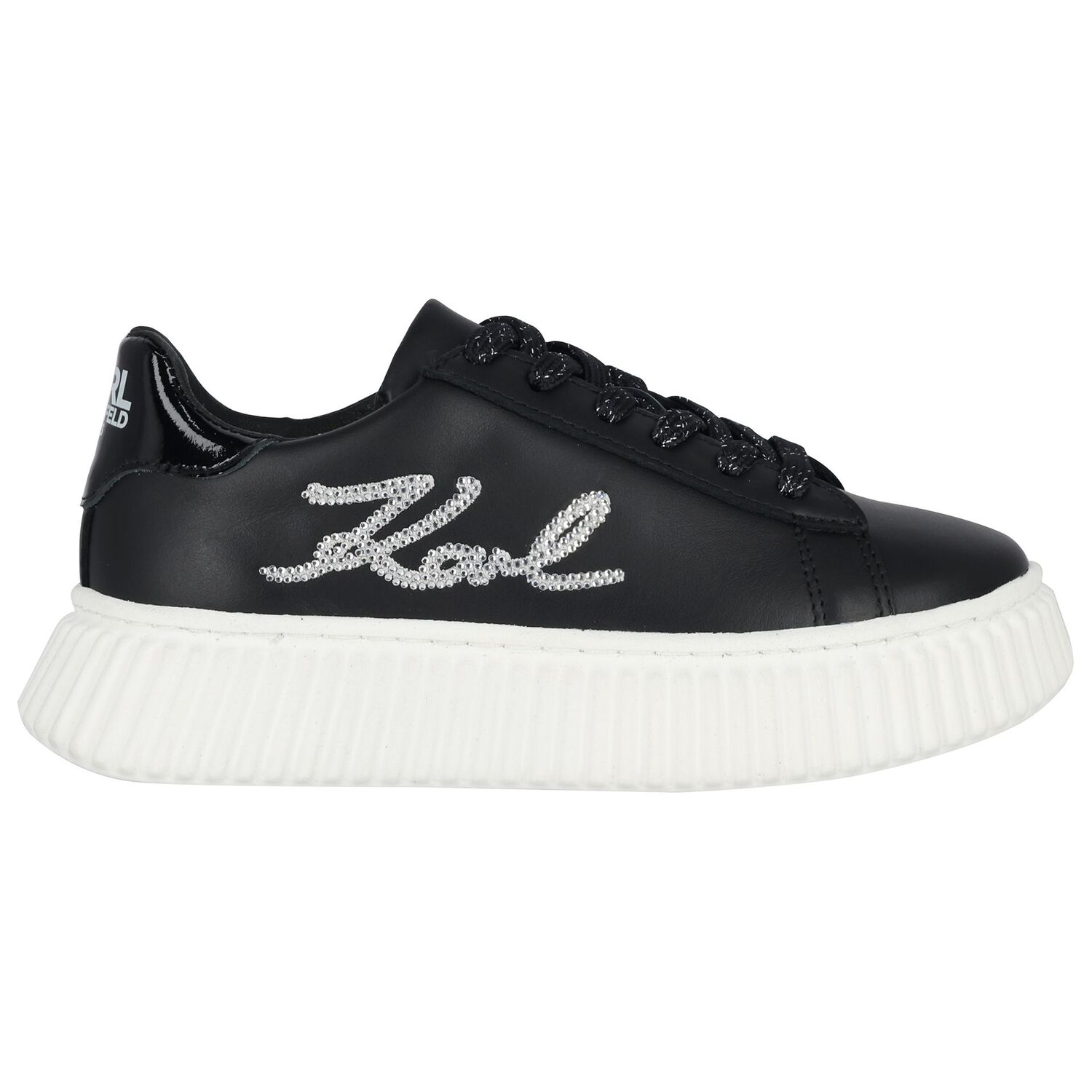 Girls Black Logo Trainers, 1, hi-res