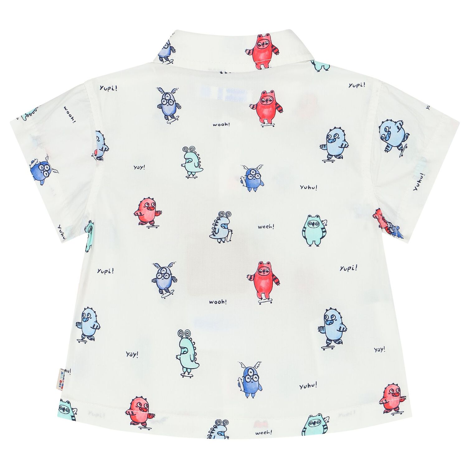 Younger Boys White & Blue Monster Shirt, 1, hi-res image number null