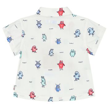 Younger Boys White & Blue Monster Shirt