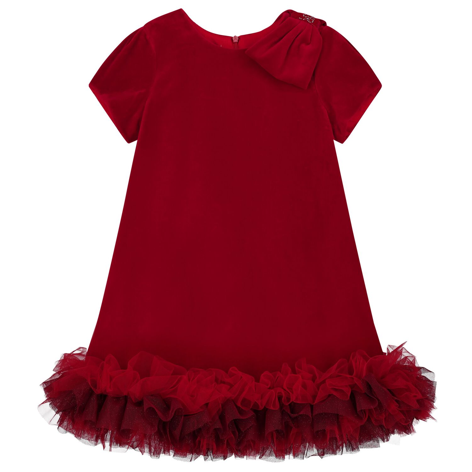 Girls Red Velvet Bow Dress, 1, hi-res image number null