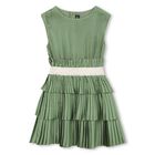 Girls Green Logo Pleated Satin Dress , 2, hi-res
