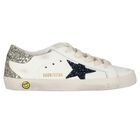 Girls White Leather & Glitter Super-Star Logo Trainers, 1, hi-res