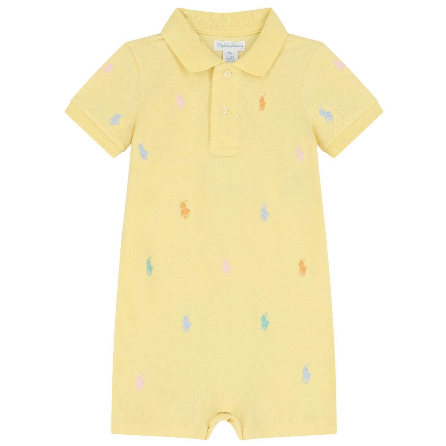 Baby Boys Yellow Logo Polo Romper, 1, hi-res