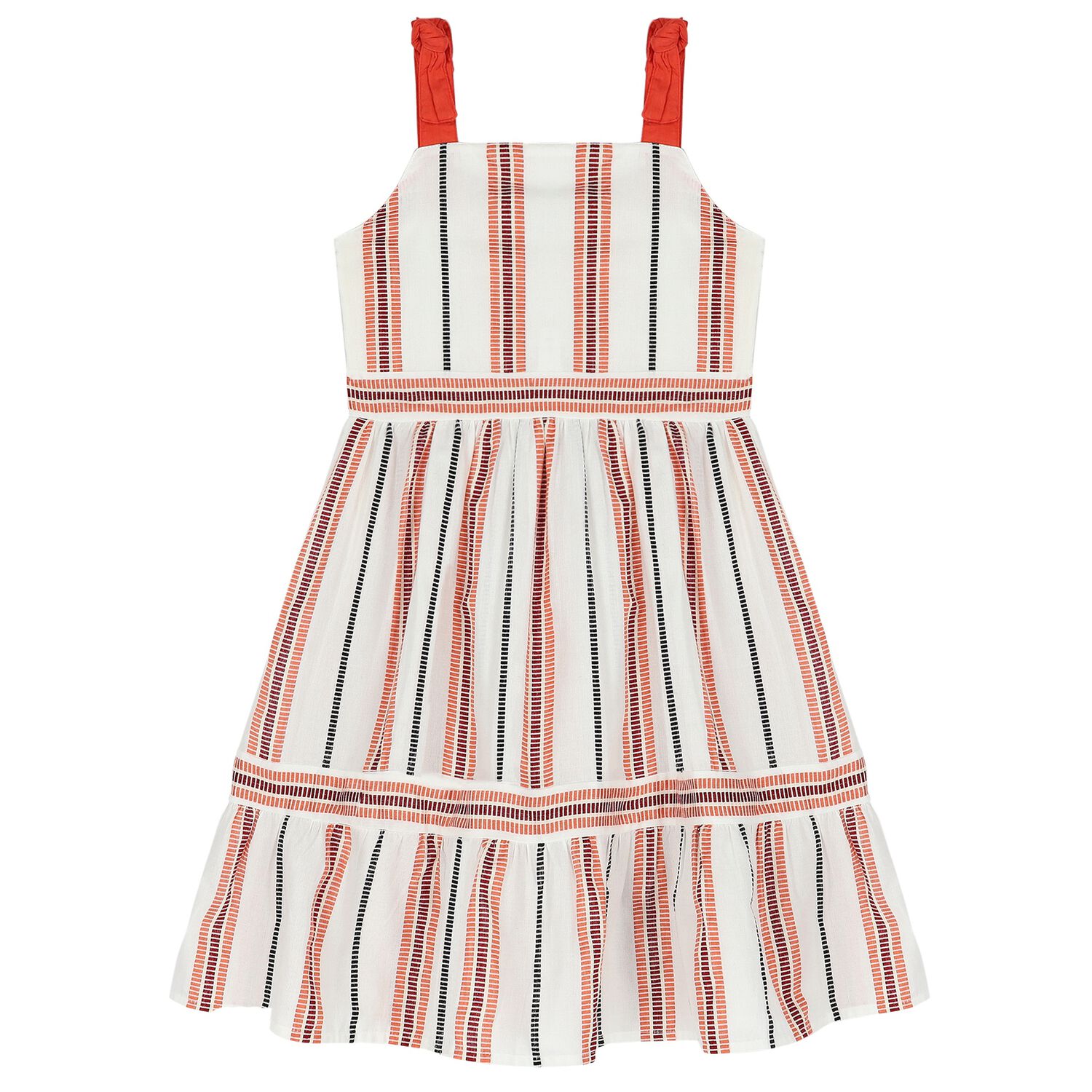 Girls Ivory & Red Striped Dress, 1, hi-res