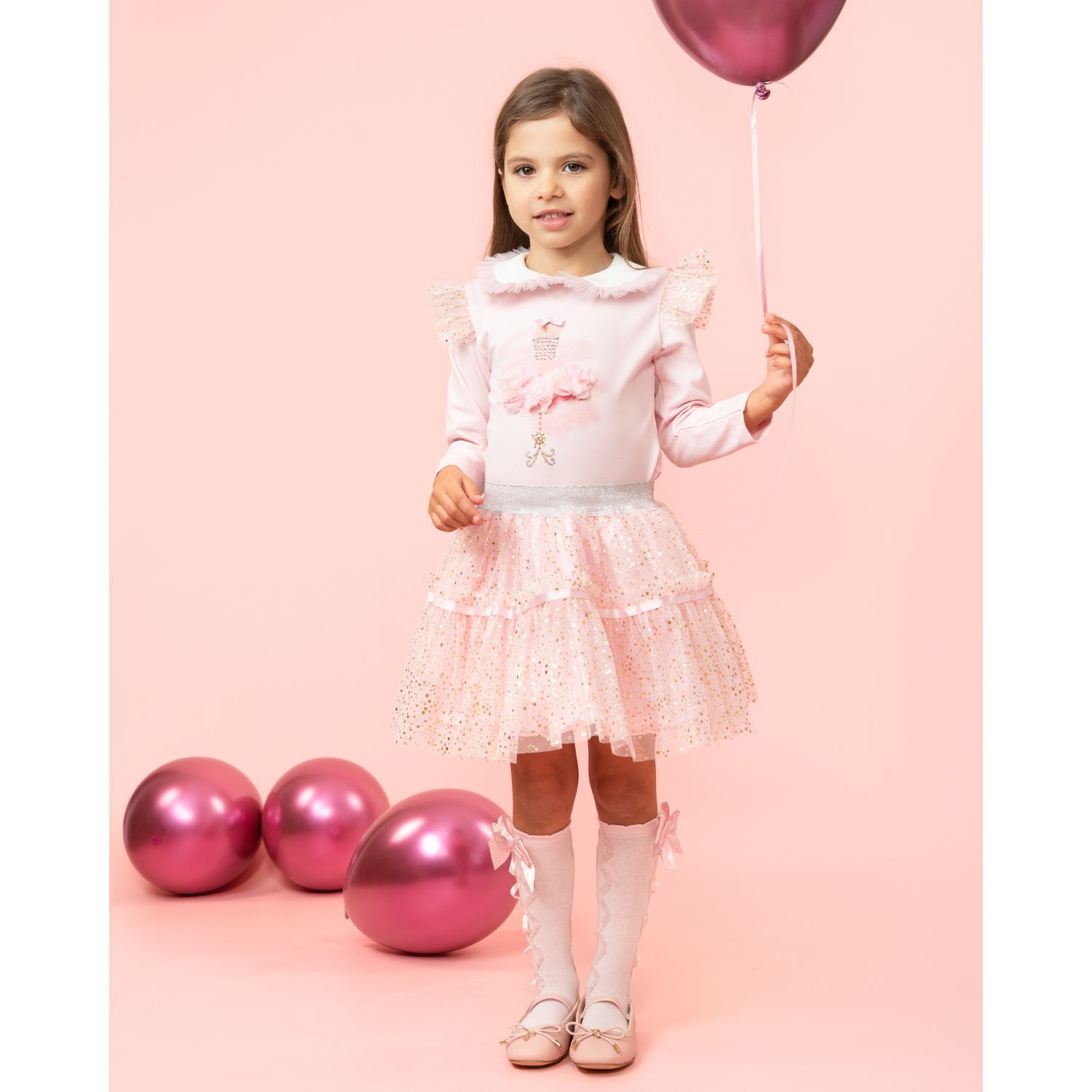 Girls Pink Tulle Skirt Set, 2, hi-res image number null