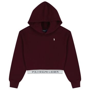 Girls Burgundy Logo Hooded Top