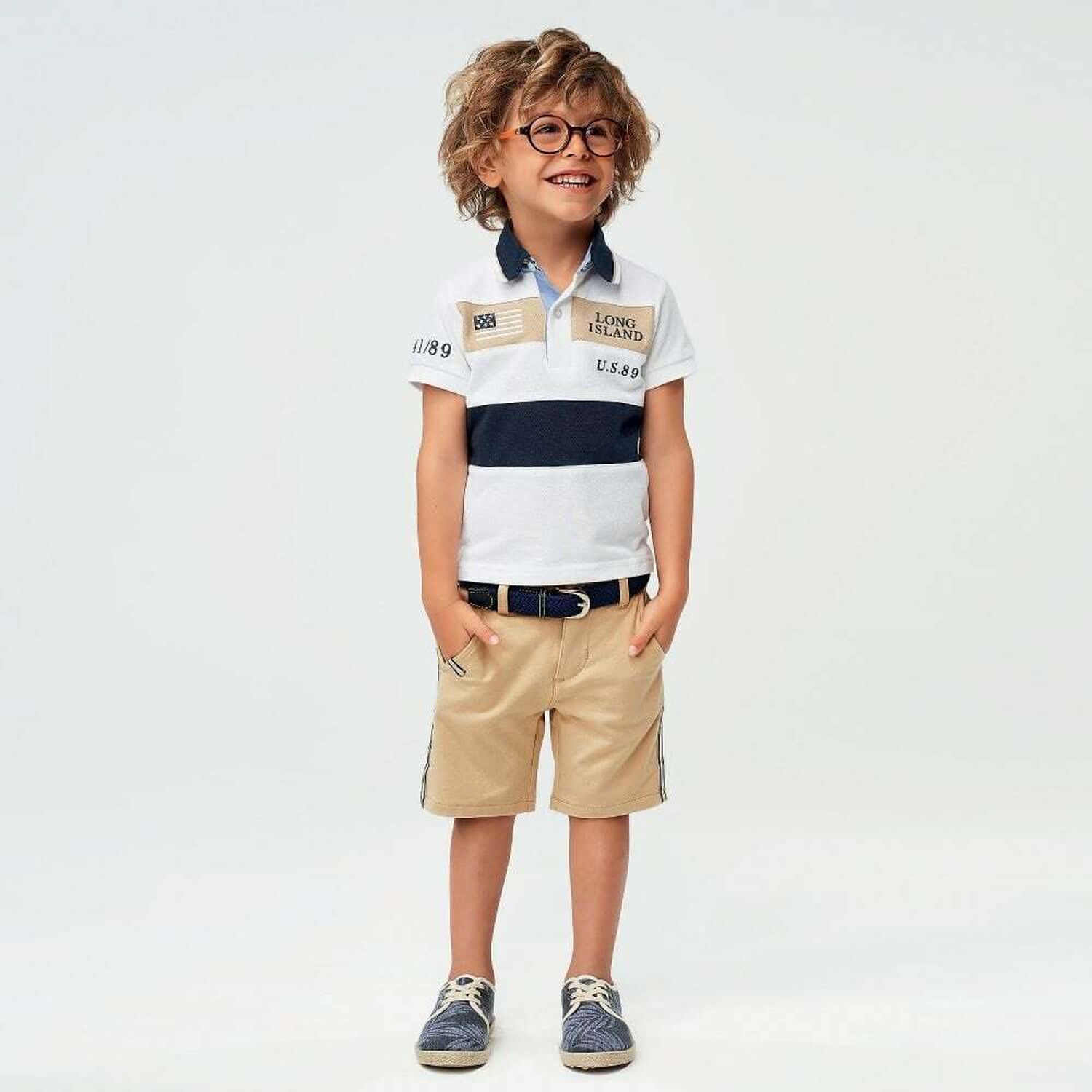Boys White Embroidered Polo Shirt, 1, hi-res