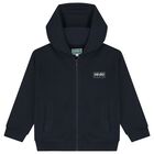 Navy Blue Logo Hooded Zip Up Top, 2, hi-res