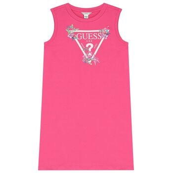 Girls Pink Floral Logo Dress