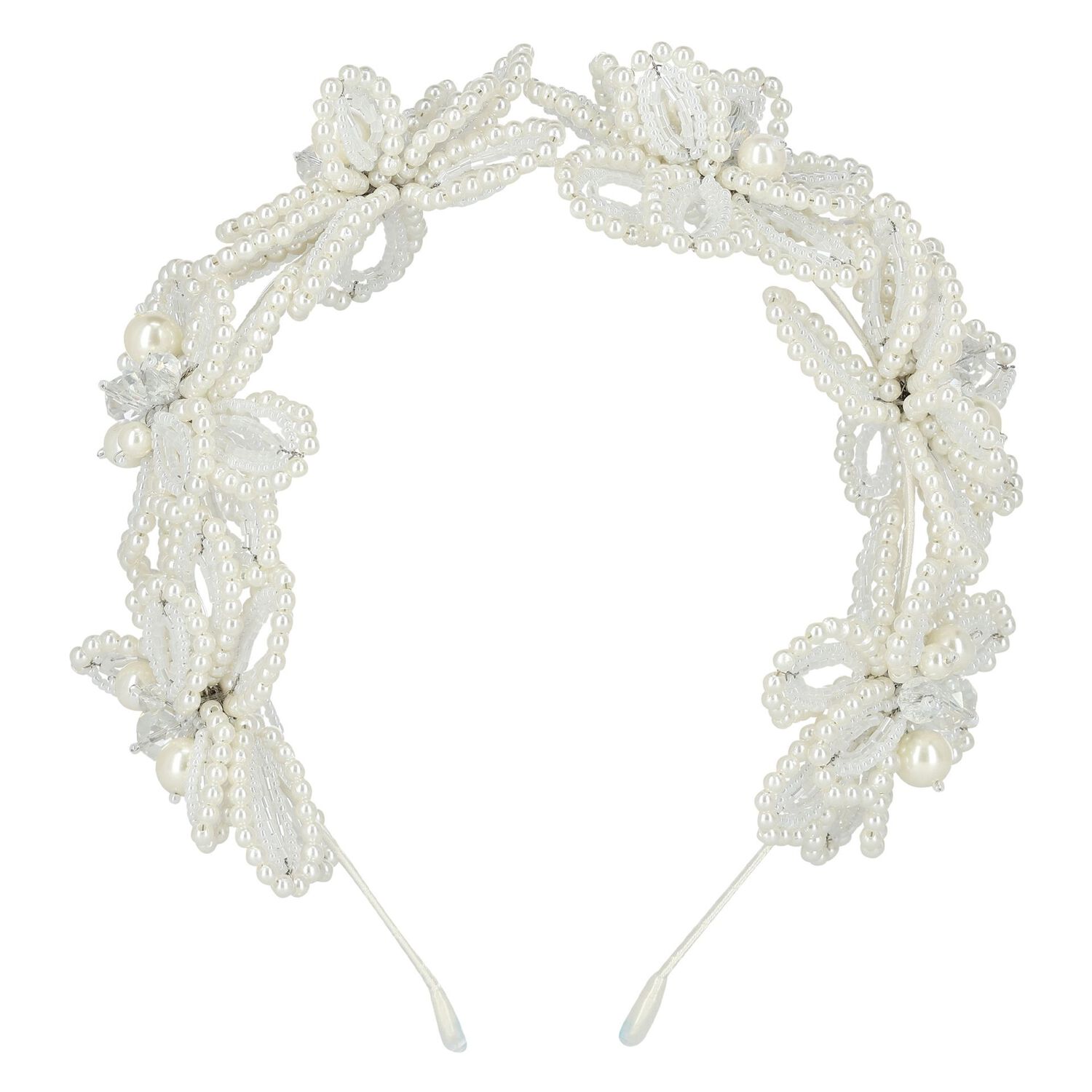 Girls White Embellished Crystal & Pearl Headband, 1, hi-res image number null
